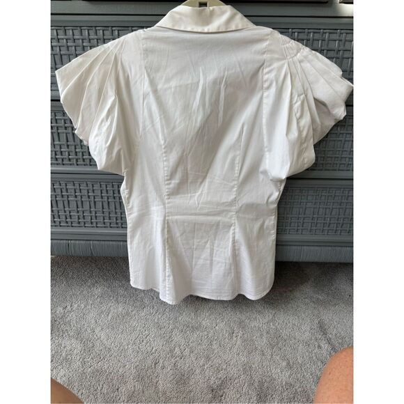 PRADA Ivory White Puff Short Sleeve Cotton Fitted Button Up Blouse Top Shirt, Si - Picture 3 of 9